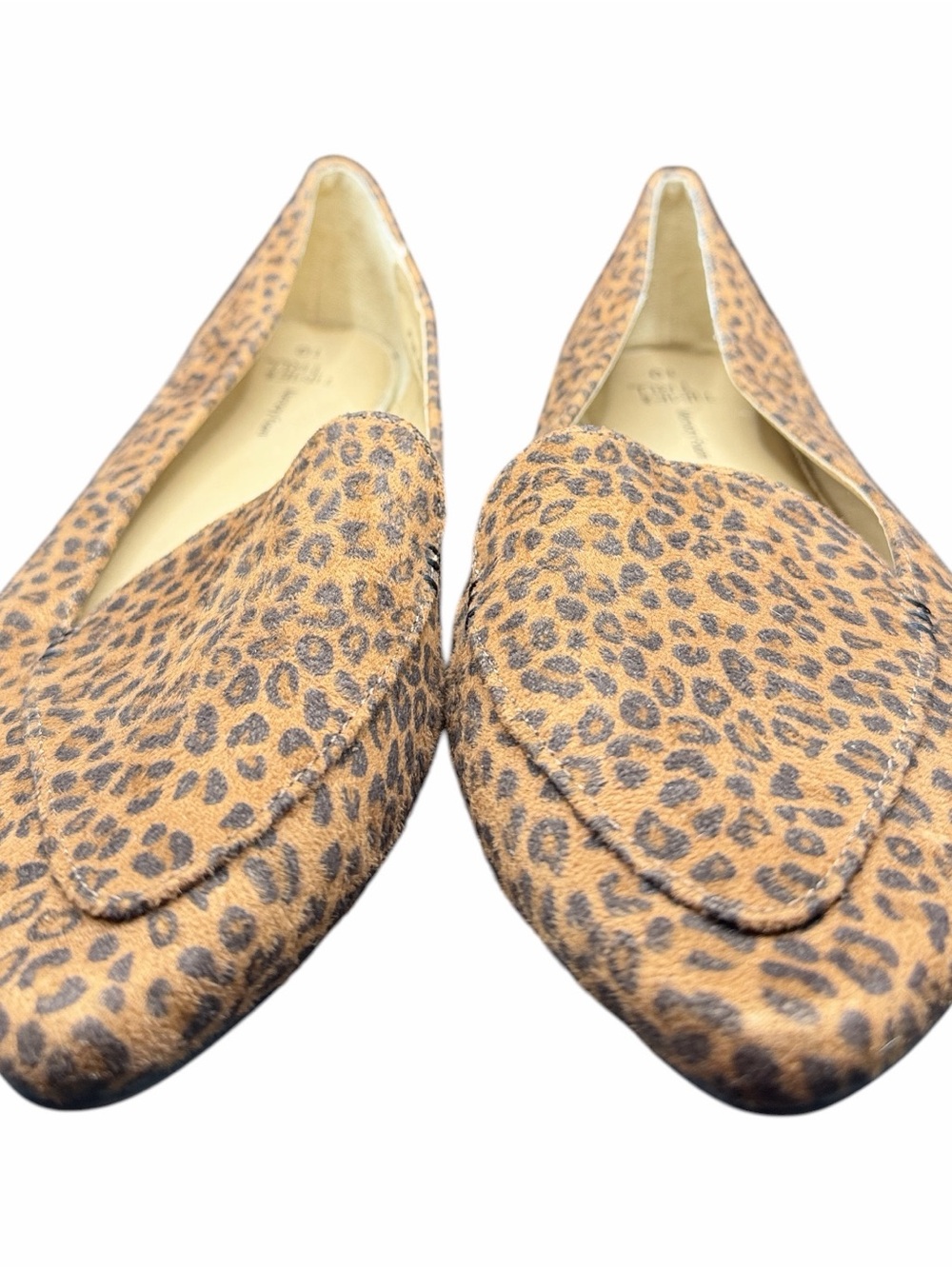Leopard Print Pointed Loafer Flats in Tan and Black
